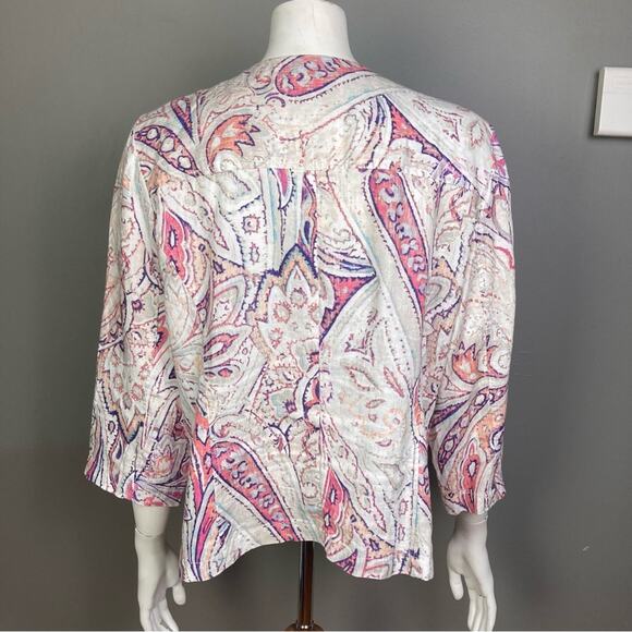 Chico's jacket large linen white pastel pattern print comfortable summer office - Picture 4 of 14